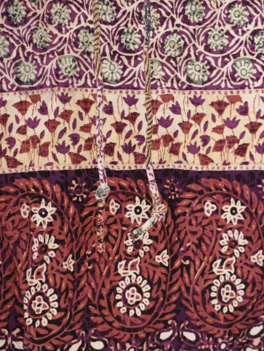 Crosby Women's Boho Peasant Blouse Lrg Mixed Border Print Floral Paisley V-Neck - Picture 5 of 10